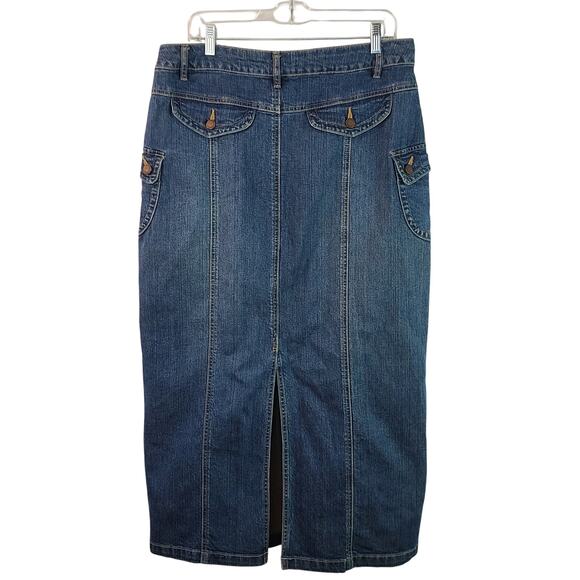 Cato Blue Denim Jeans Flap Pocket Vintage Maxi Skirt 12 34 - Picture 3 of 4